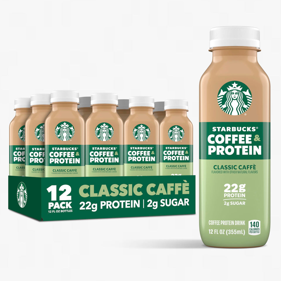Starbucks Coffee & Protein Classic Caffè bottle shows bold flavor with on-the-go protein.