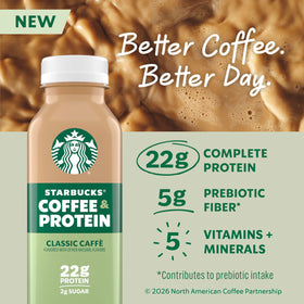 Starbucks Coffee & Protein Classic Caffè pour ready-to-drink for a quick energy boost.