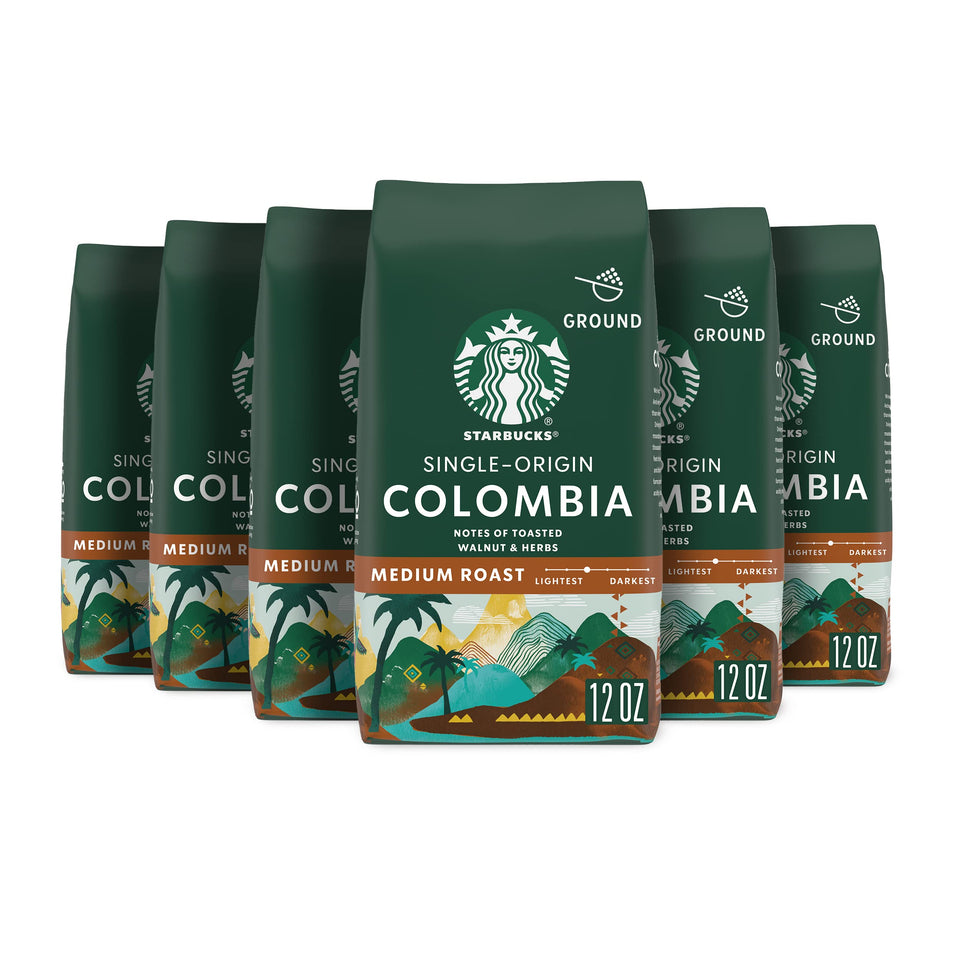 Starbucks Colombia ground coffee bags for premium home brewing