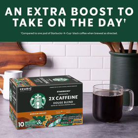 Starbucks coffee mug with steam and House Blend inviting savor.