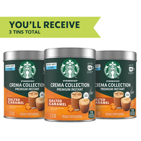 Starbucks Crema Collection 3-tin set on kitchen counter for daily flavor variety.