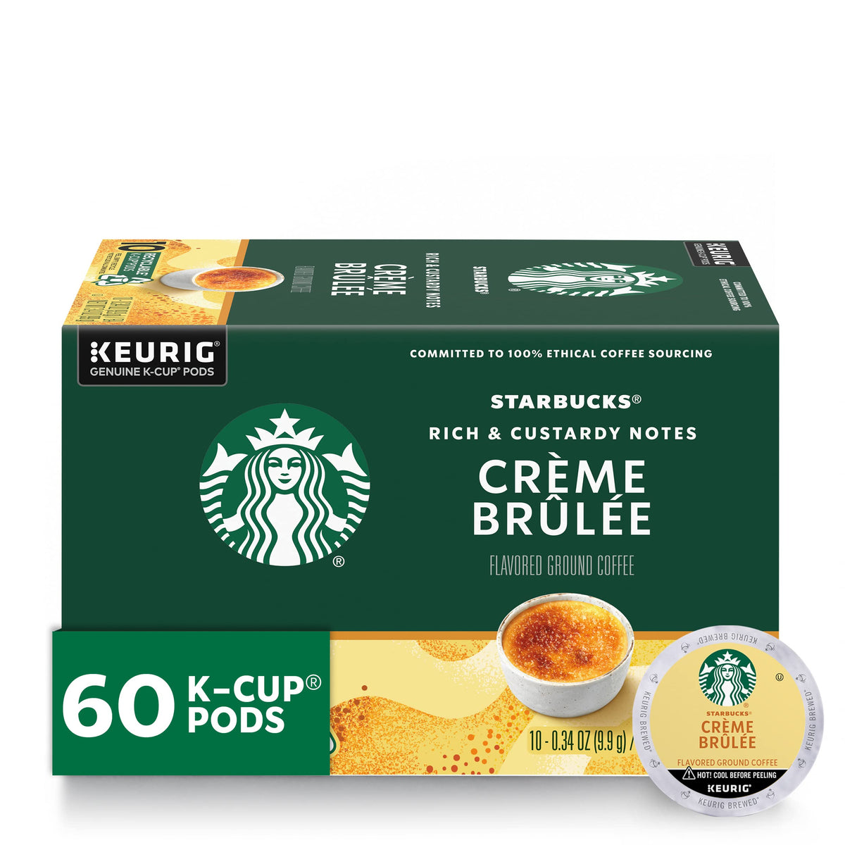 Starbucks Creme Brulee K-Cup pod with vanilla notes for a smooth morning cup