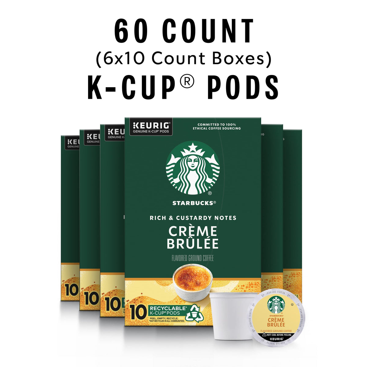 Boxed Starbucks Creme Brulee K-Cup box set featuring 60 pods for Keurig machines