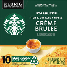Morning routine shot featuring Keurig brewing Starbucks Creme Brulee