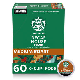 Starbucks Decaf House Blend K-Cup pods box for convenient at home brewing