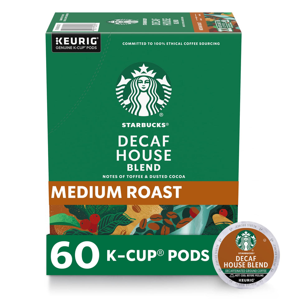 Starbucks Decaf House Blend K-Cup pods box for convenient at home brewing