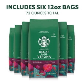 Starbucks Decaf Caffè Verona dark roast beans release rich aroma and smooth finish.