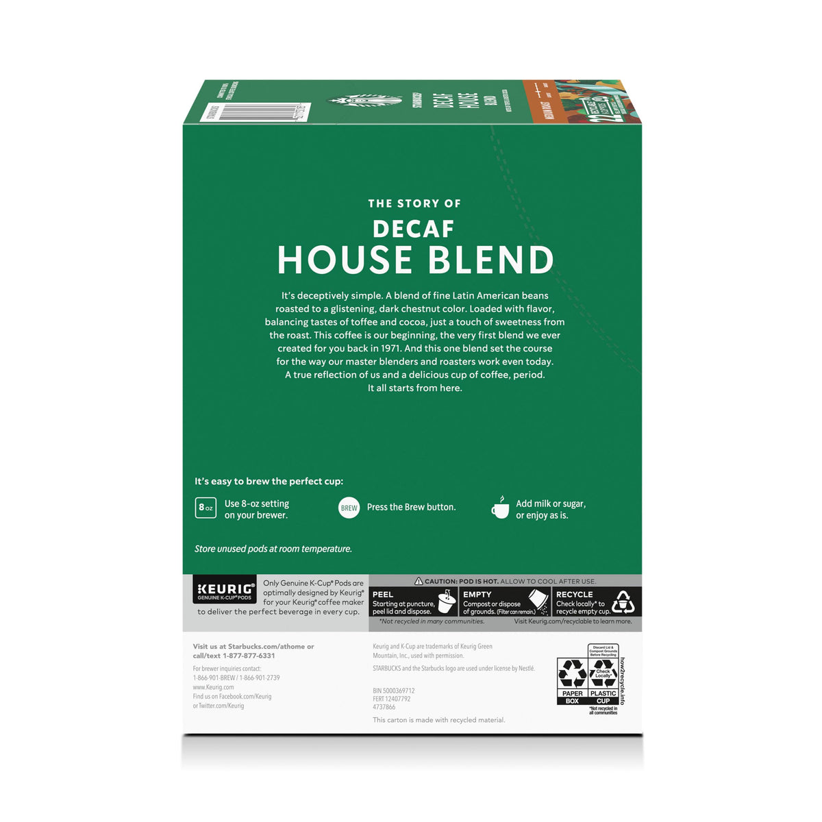 Starbucks Decaf House Blend box of pods for pantry.