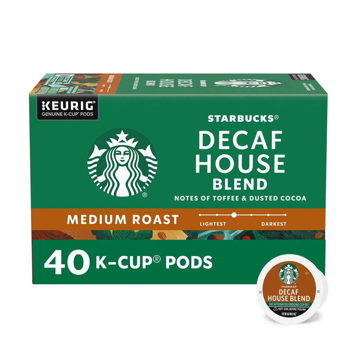 Starbucks Decaf House Blend K-Cups ready for Keurig brewers.