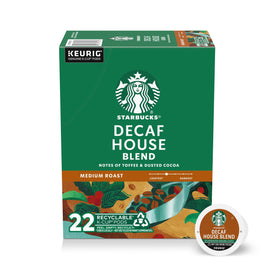 Starbucks Decaf House Blend pod pack for convenient home brewing.