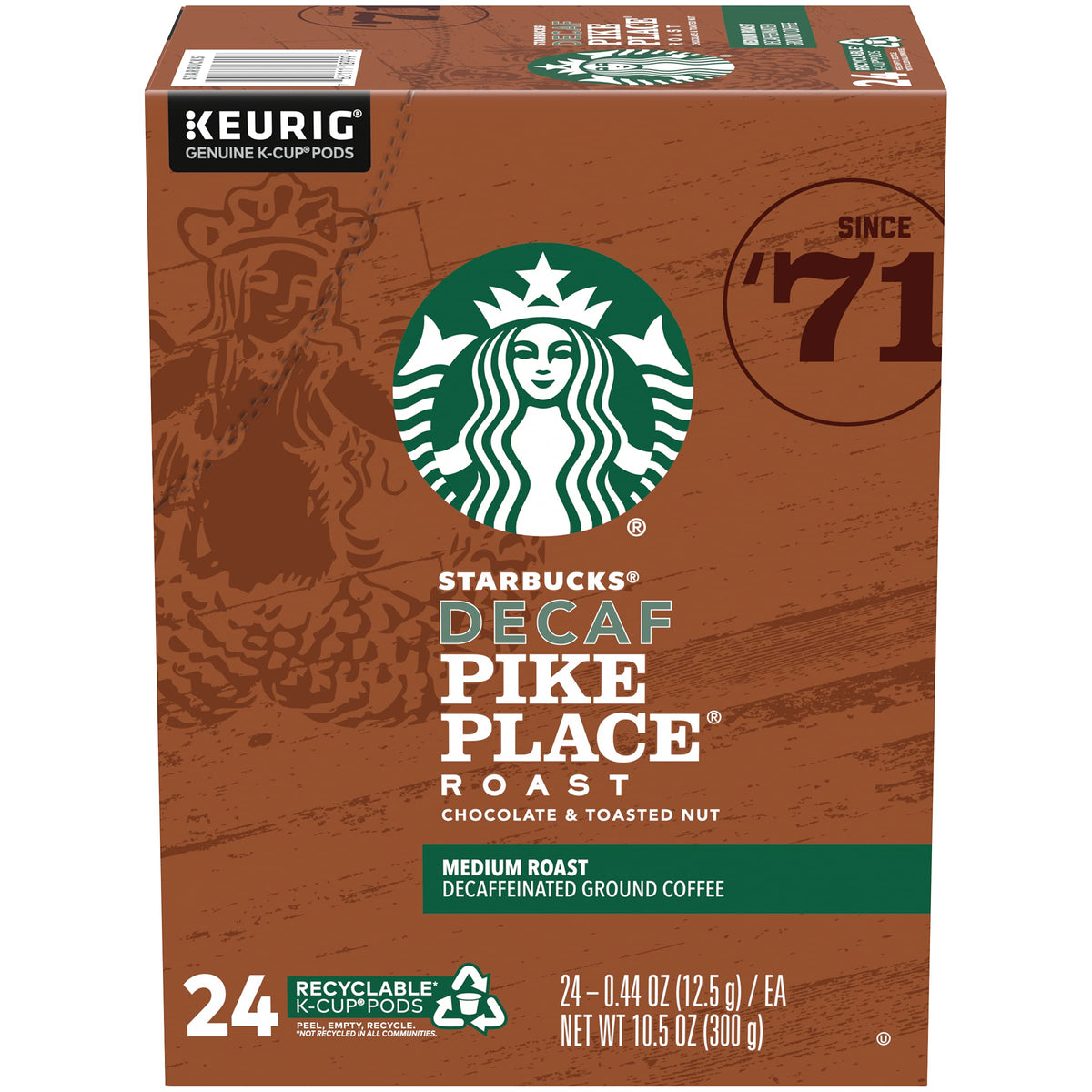 Boxed Starbucks Decaf Pike Place K-Cups showing packaging and two-box set