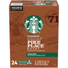Boxed Starbucks Decaf Pike Place K-Cups showing packaging and two-box set