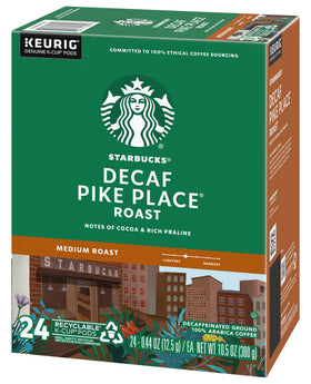 Starbucks Decaf Pike Place coffee beans suggesting nutty aroma and smooth flavor.