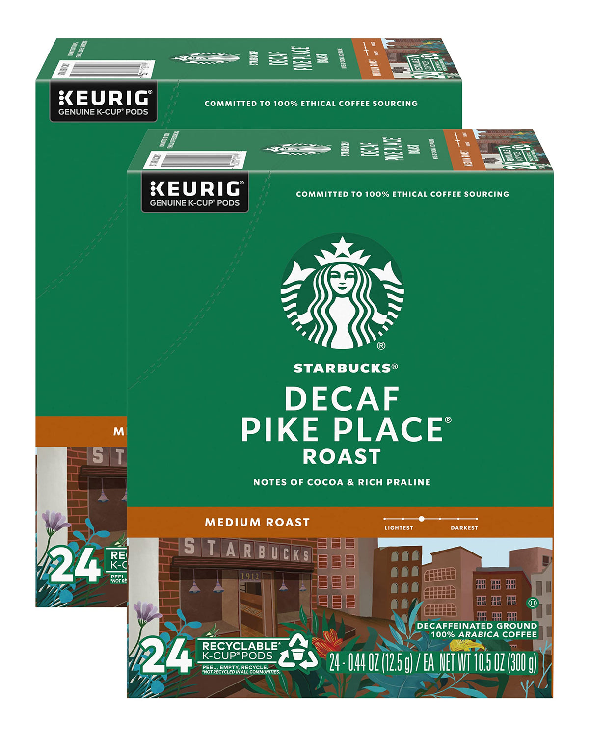 Starbucks Decaf Pike Place K-Cups box image showing convenient caffeine-free morning option.