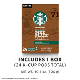 Starbucks Decaf Pike Place Roast packaging on shelf for easy shopping.