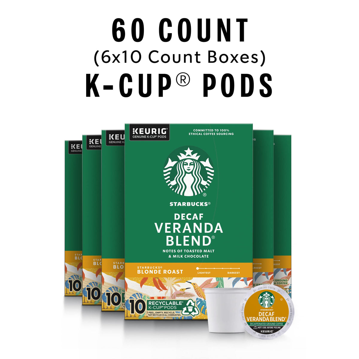 Starbucks Decaf Veranda Blonde K-Cup box displaying 60 pods.