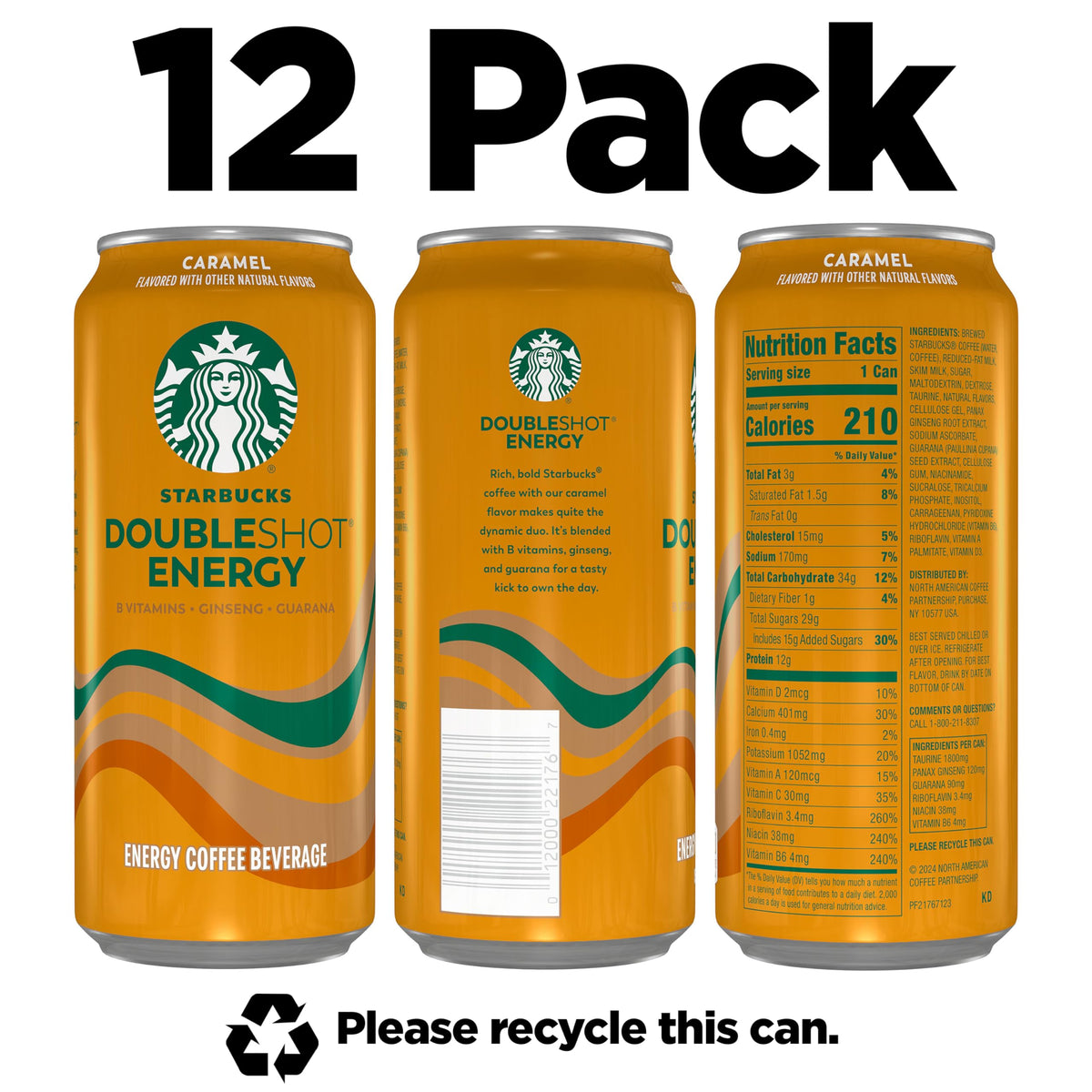 Starbucks Doubleshot Energy Caramel cans pack shown for easy purchase