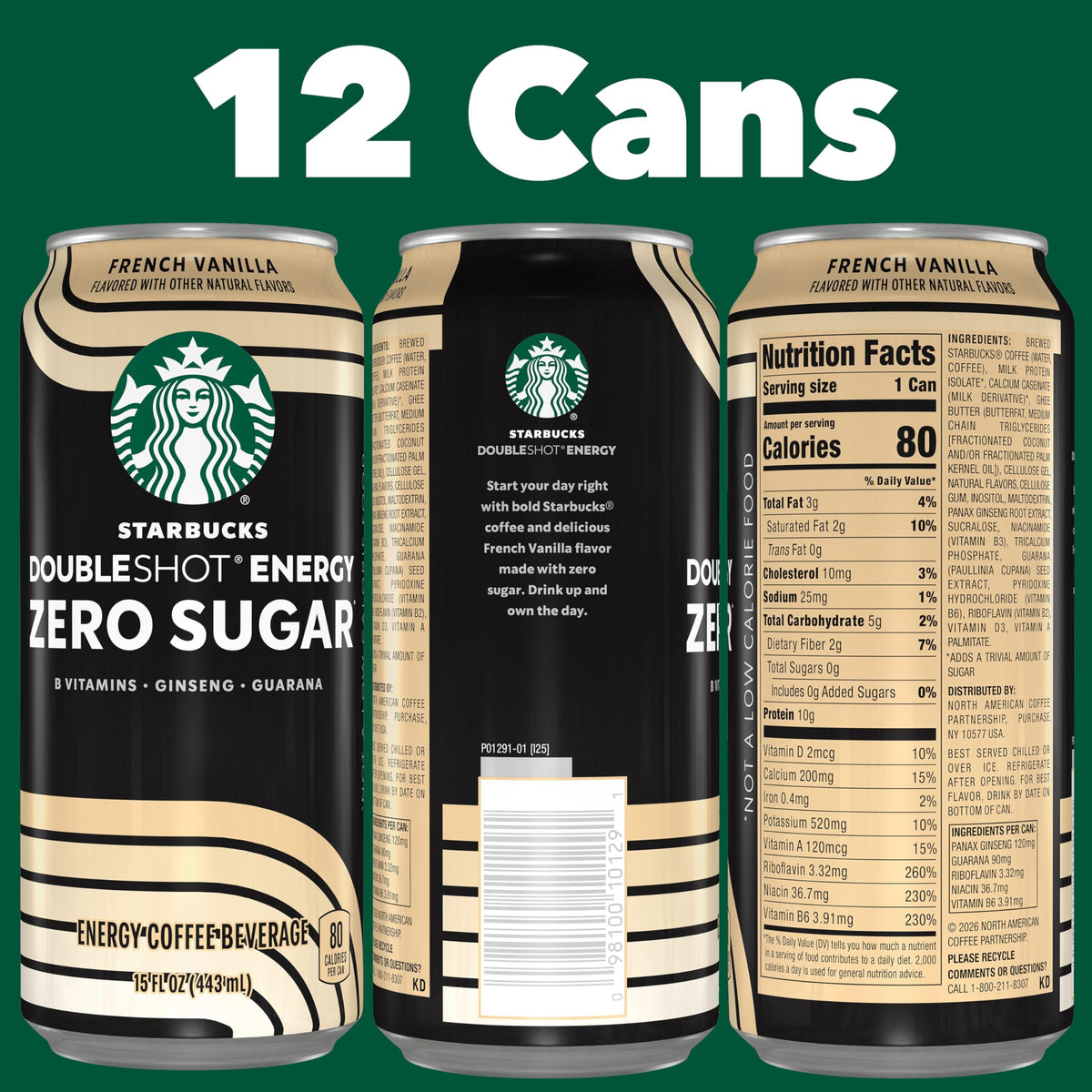 Starbucks Doubleshot Zero Sugar 12-pack box for easy, on-the-go energy throughout the day.