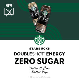 Starbucks Doubleshot Zero Sugar cans on ice showcase a refreshing iced coffee energy option.