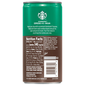 Starbucks Espresso & Cream nutrition label, 140 calories per serving.