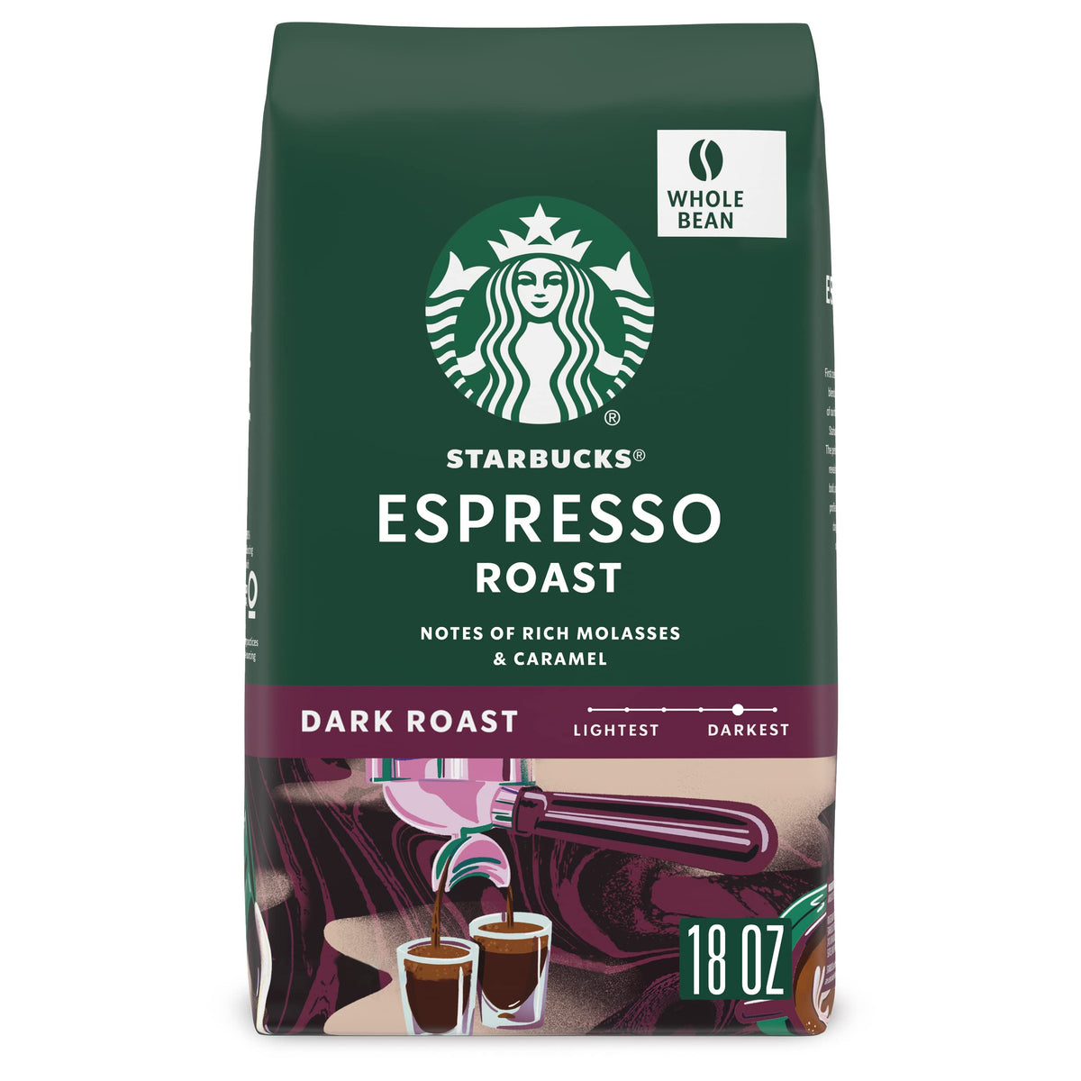 Starbucks Espresso Roast whole bean bag 18oz for premium home espresso.