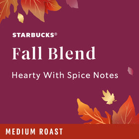 Starbucks Fall Blend coffee beans close-up highlights 100% Arabica quality.