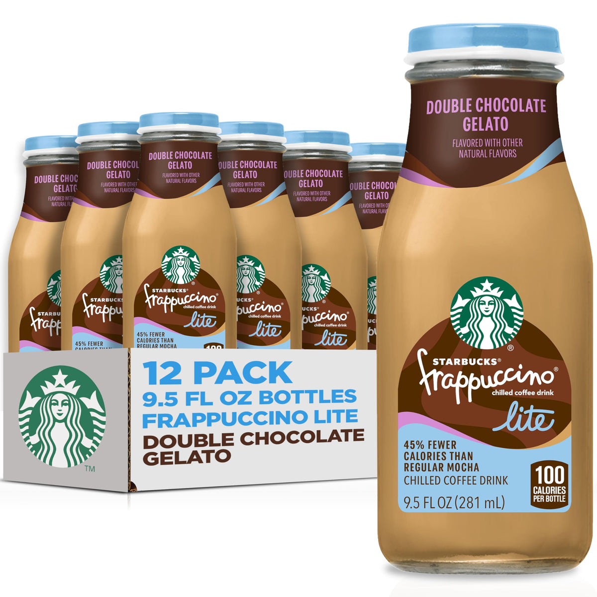 Starbucks Frappuccino Lite chocolate gelato bottle 12-pack offers convenient 100 calories