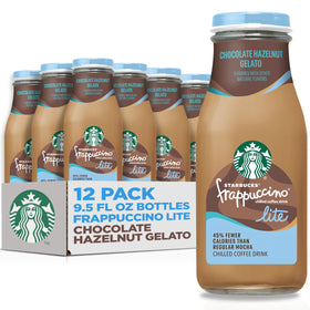 Starbucks Frappuccino Lite bottle label close-up highlighting chocolate hazelnut flavor