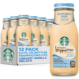 Starbucks Frappuccino Lite vanilla bottle shows creamy texture and coffee aroma for on-the-go refreshment.