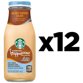 Starbucks Frappuccino Lite sea salt caramel label highlights premium flavor.