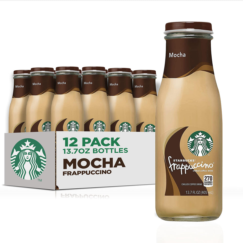 Starbucks Frappuccino Mocha bottle top view highlights portable coffee convenience.