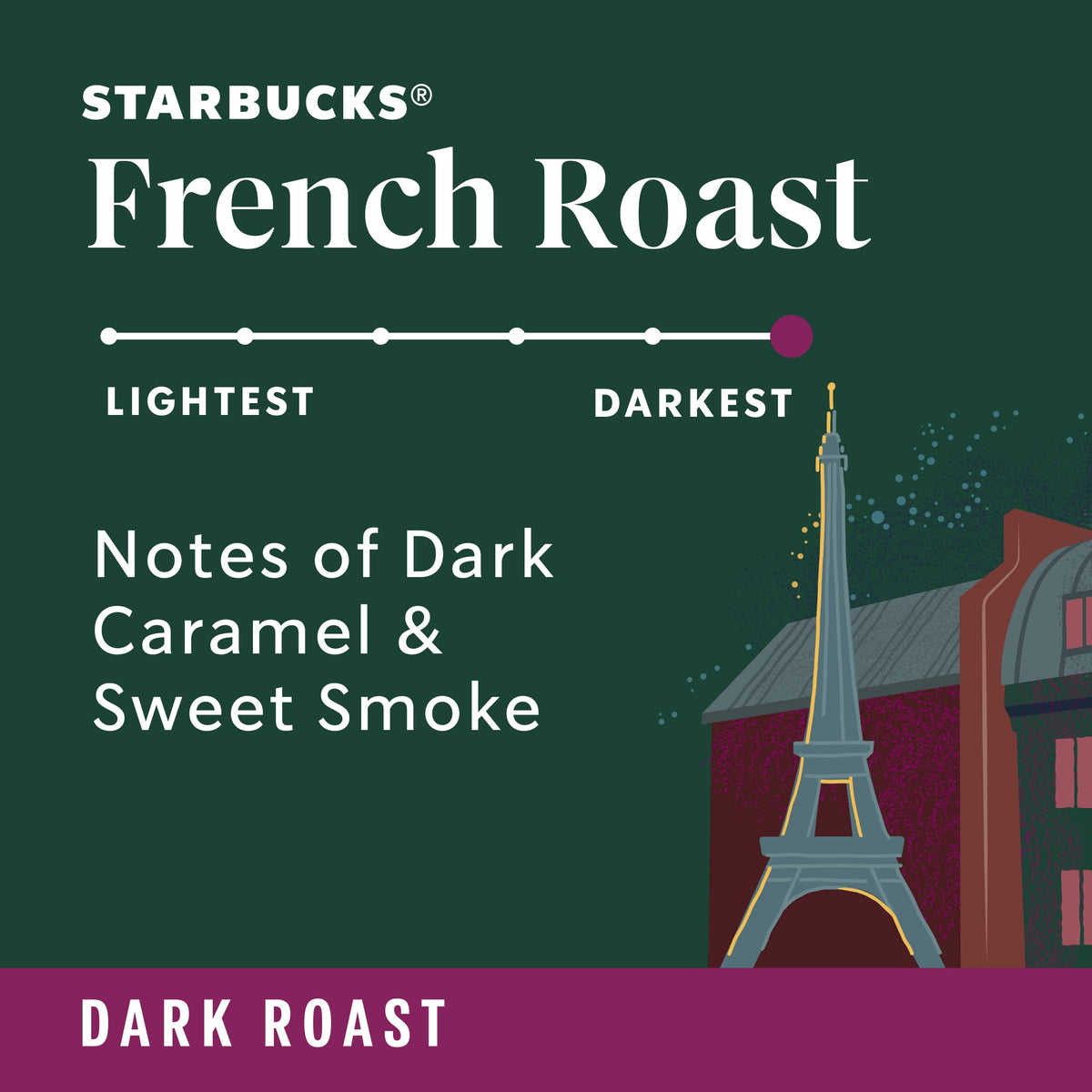 Starbucks French Roast dark Arabica beans visible in close-up