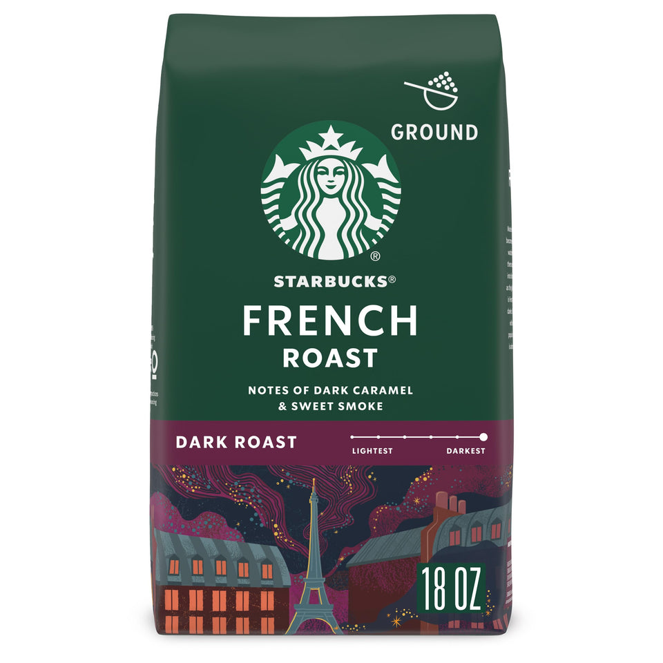 Starbucks French Roast ground coffee bag, bold aroma for everyday brewing.