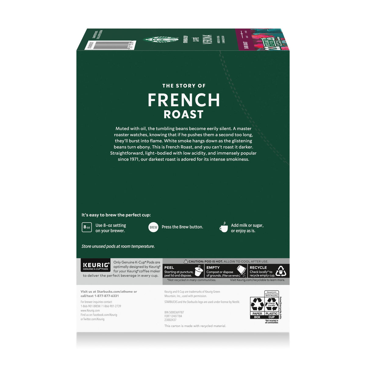 Close-up of Starbucks French Roast K-Cup box highlighting premium pods.