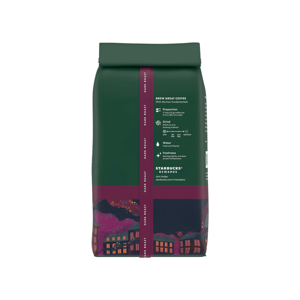 Starbucks French Roast steaming cup inviting caramel notes and smokiness.