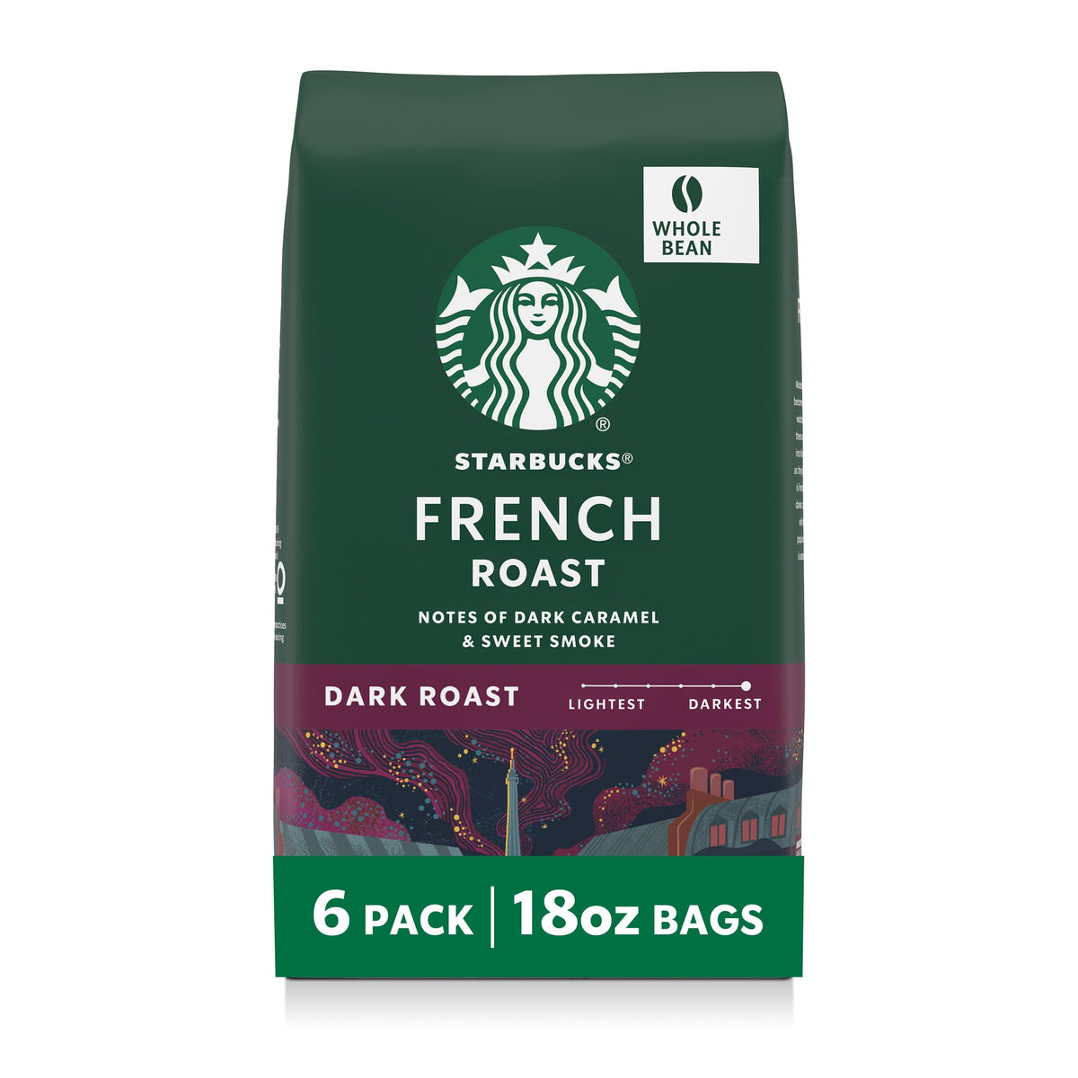 Starbucks French Roast whole-bean coffee bags ready for bold home brewing
