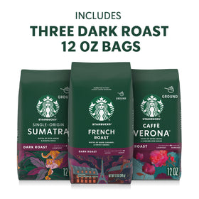 Starbucks Caffè Verona ground coffee bag front, dark cocoa with caramel hints.
