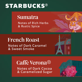 Starbucks Verona beans close-up, velvety body with caramel hints.