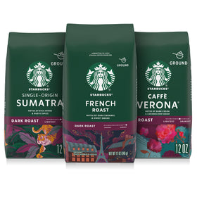 Starbucks Sumatra ground coffee bag front, rich herbal notes and rustic spice.