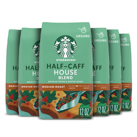 Starbucks Half-Caff House Blend 6-pack pack shot for convenient everyday enjoyment