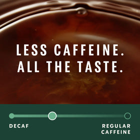 Starbucks Half-Caff House Blend ground coffee bags showing versatile grounds for drip or pour-over