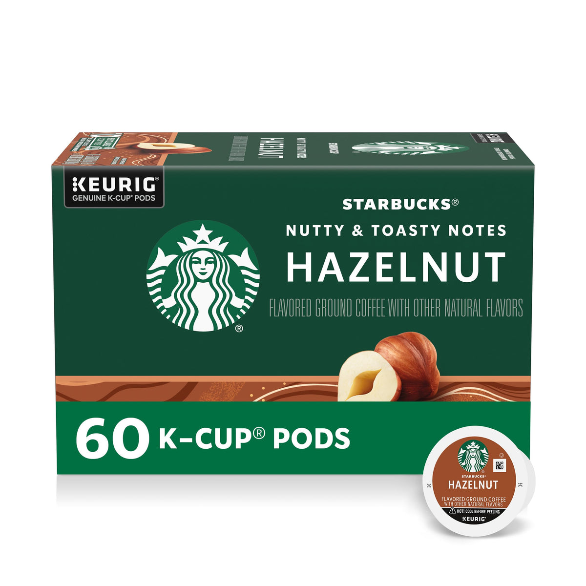Starbucks Hazelnut flavored K-Cup pods pack for easy home brewing.