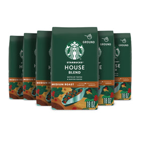 Starbucks House Blend ground coffee bags for a smooth daily cup.