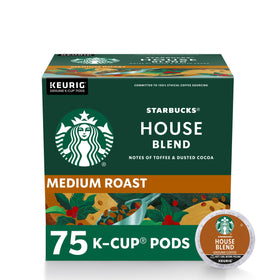 Starbucks House Blend K-Cup box with 75 pods for Keurig.