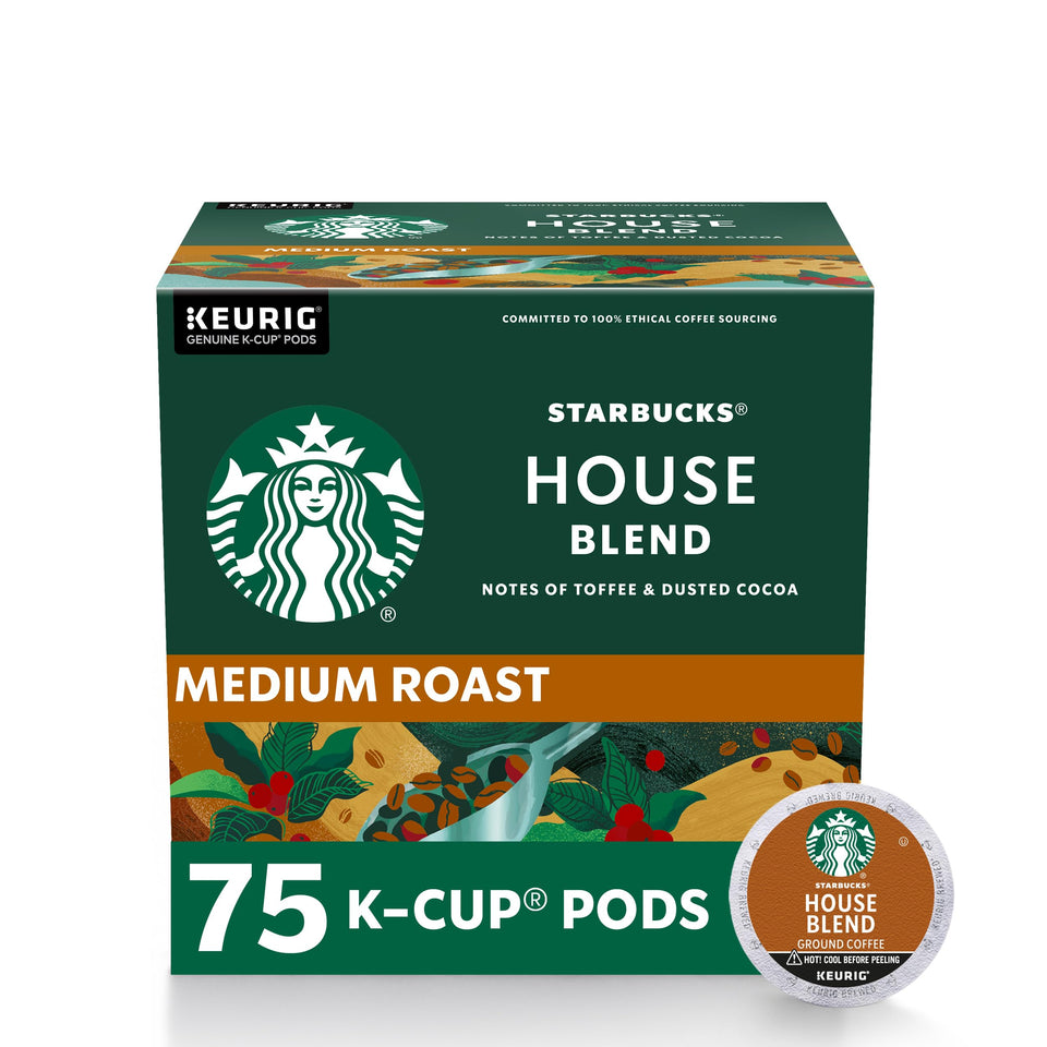 Starbucks House Blend K-Cup box with 75 pods for Keurig.