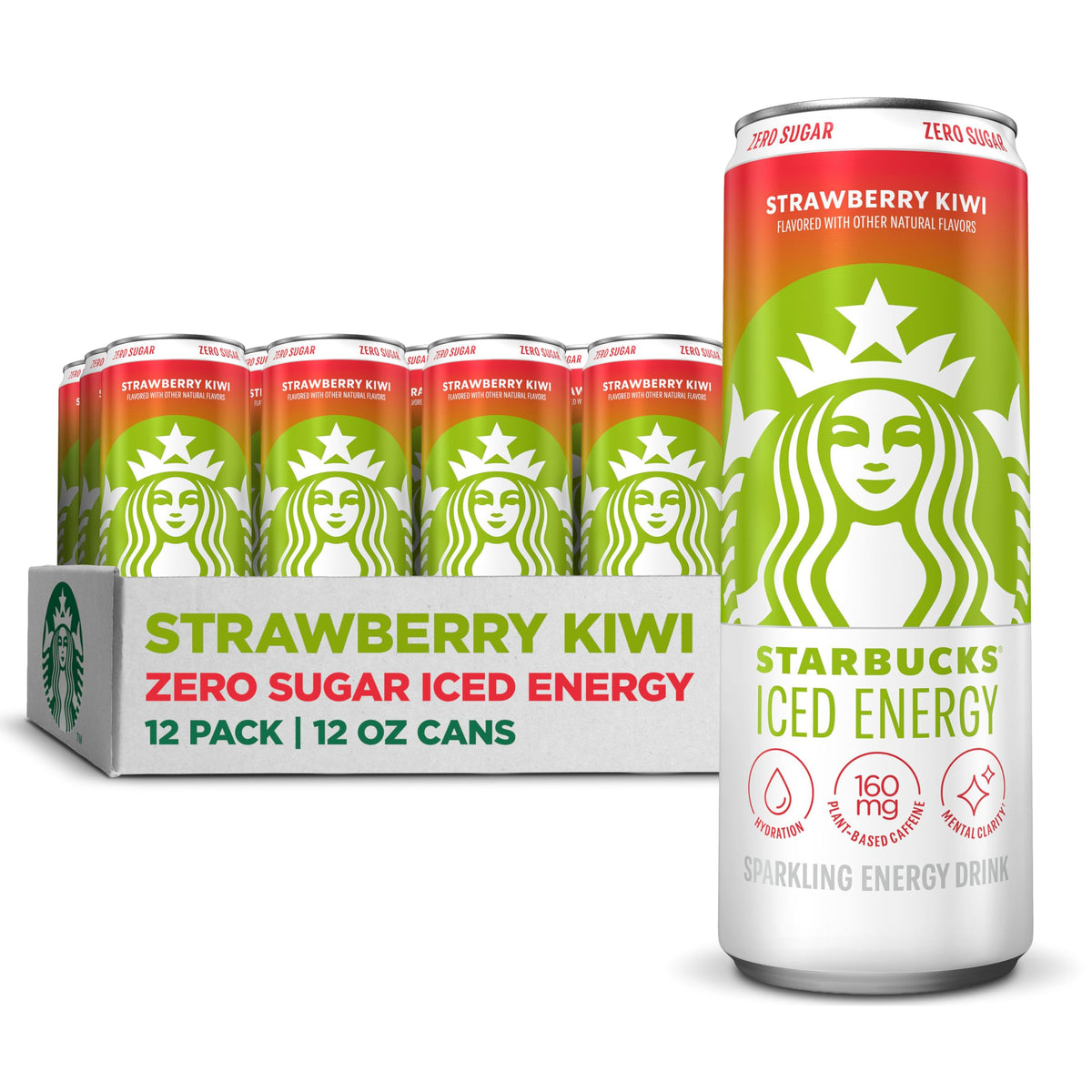 Starbucks Iced Energy Strawberry Kiwi can front view showing refreshing flavor