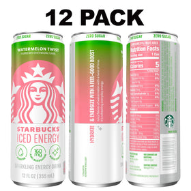Close-up of Starbucks Watermelon Splash label highlighting zero sugar and low calories.