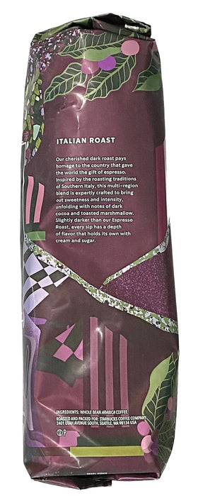 Close-up of Starbucks Italian Roast beans revealing deep roast and caramel sweetness.