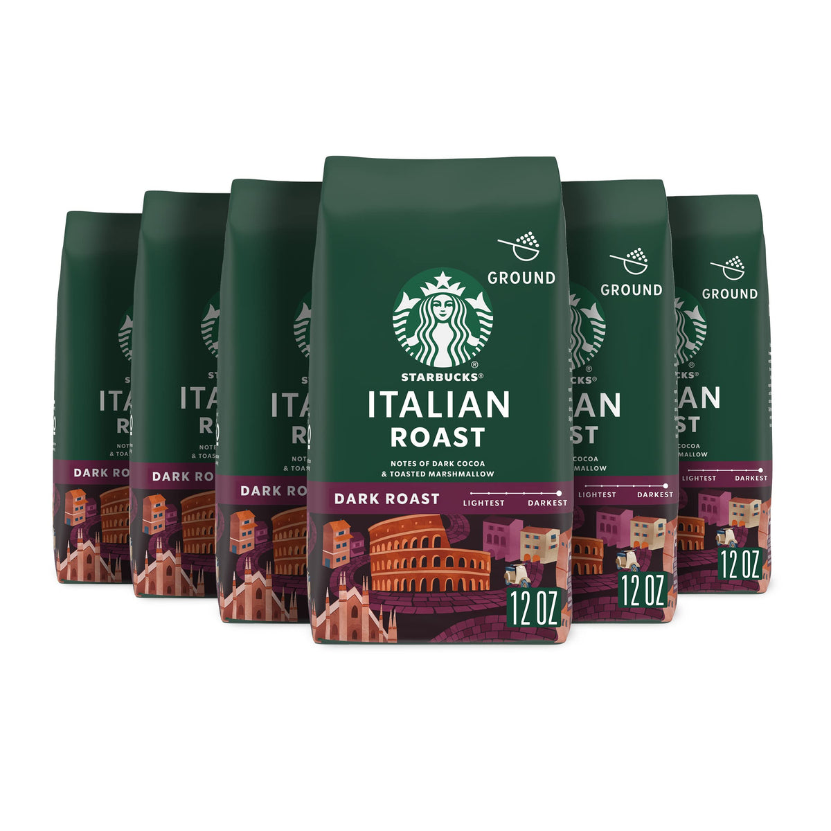 Starbucks Italian Roast ground coffee six-pack for everyday use and flexibility