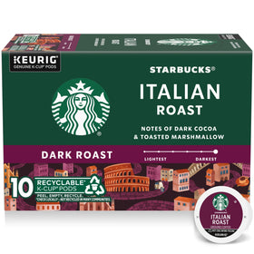 Starbucks Italian Roast K-Cup pod for Keurig machines with bold notes.